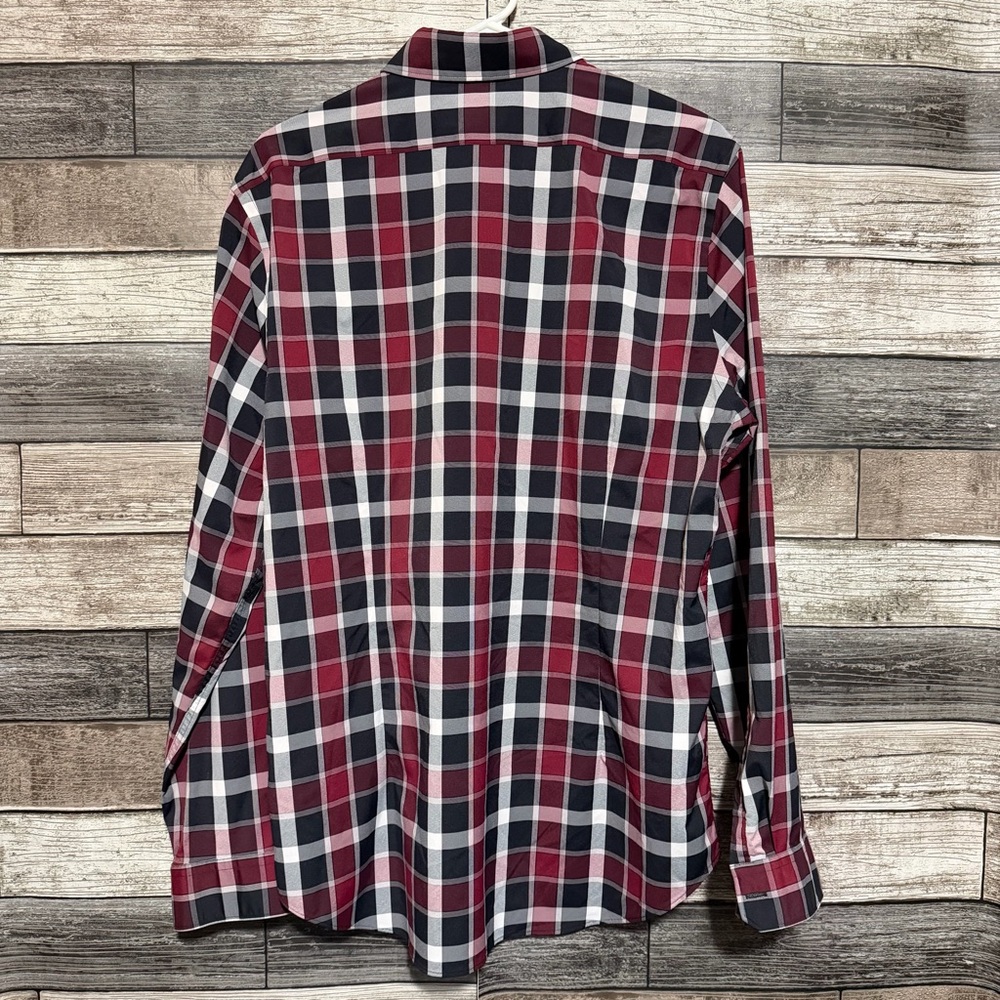 Express Slim Performance Plaid Button Up Shirt Me… - image 4